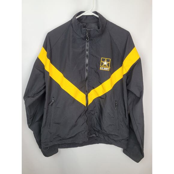 US Army Unisex PT Windbreaker Sz M Official Uniform Black Yellow Full Zip Jacket - Picture 1 of 9
